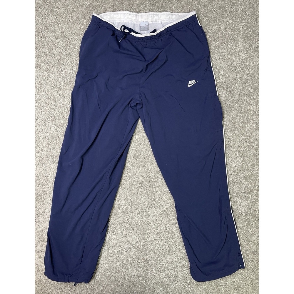 VINTAGE Nike Men'sTrack Pants Navy White Striped Mesh Lined Y2K Size 2XL